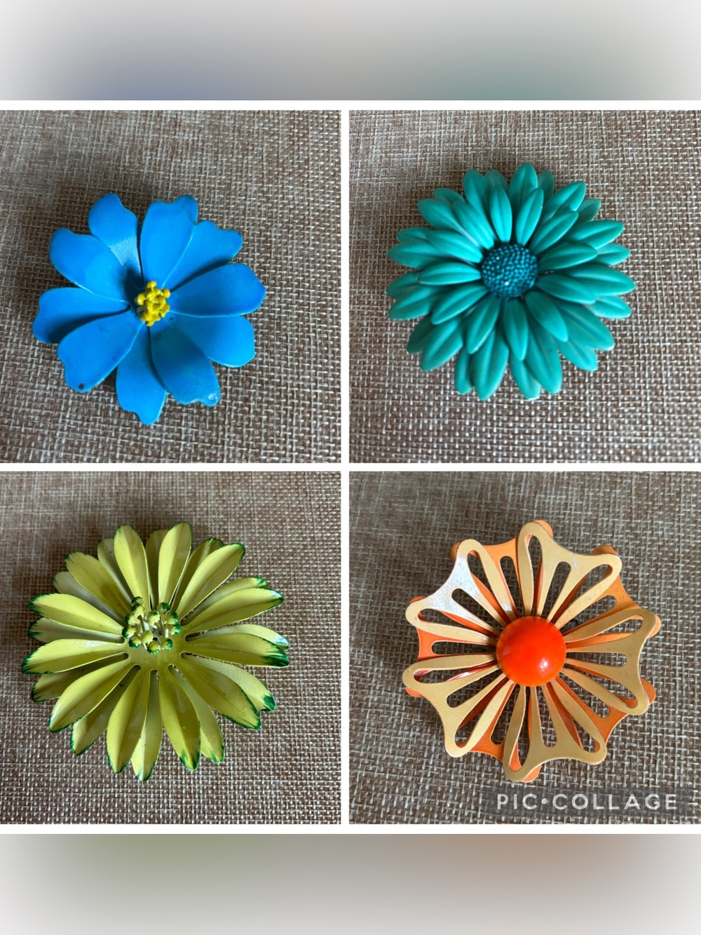 Wow! 4 Vintage 1970’s ?  Painted Flower Brooches